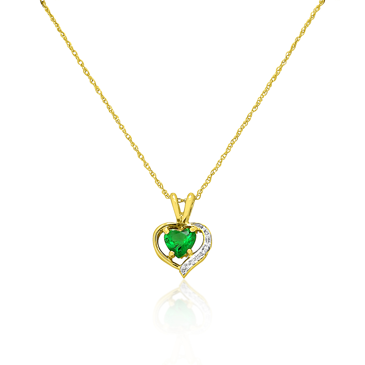 14K Yellow Gold Diamond/Synthetic Emerald Heart Pendant 52001829
