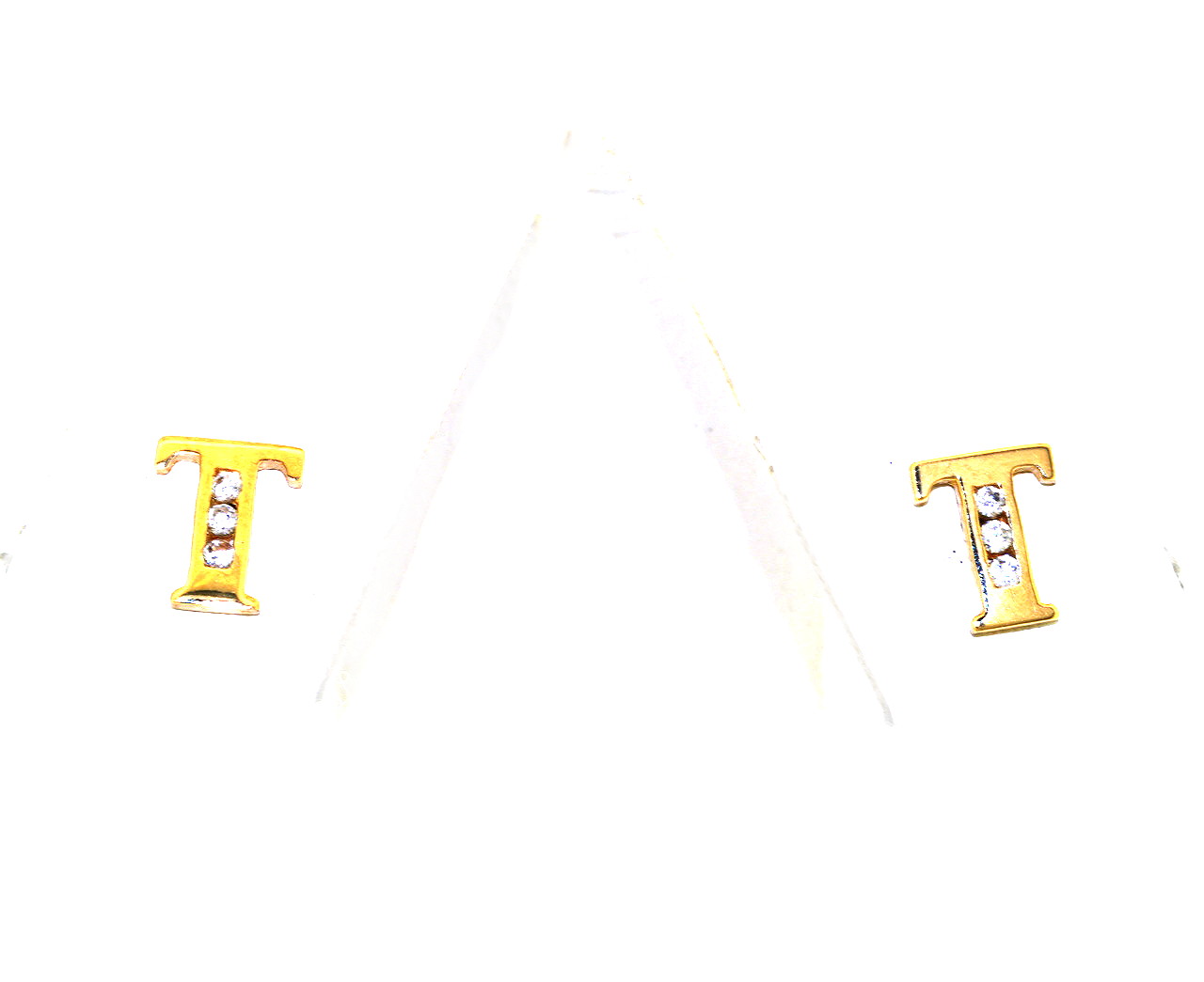 10K Yellow Gold CZ Small "T" Initial Earrings Stud | Shin Brothers*  49210032 10K Yellow Gold CZ Small "T" Initial Earrings Stud | Shin Brothers*  49210032
