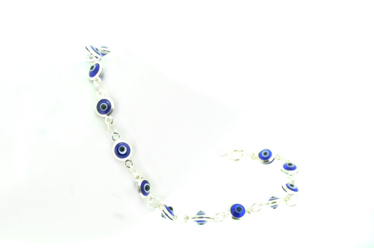 Sterling Silver Dark Blue Small Evil Eye Bracelet | Shin Brothers Jewelers Inc. Sterling Silver Dark Blue Small Evil Eye Bracelet | Shin Brothers Jewelers Inc.