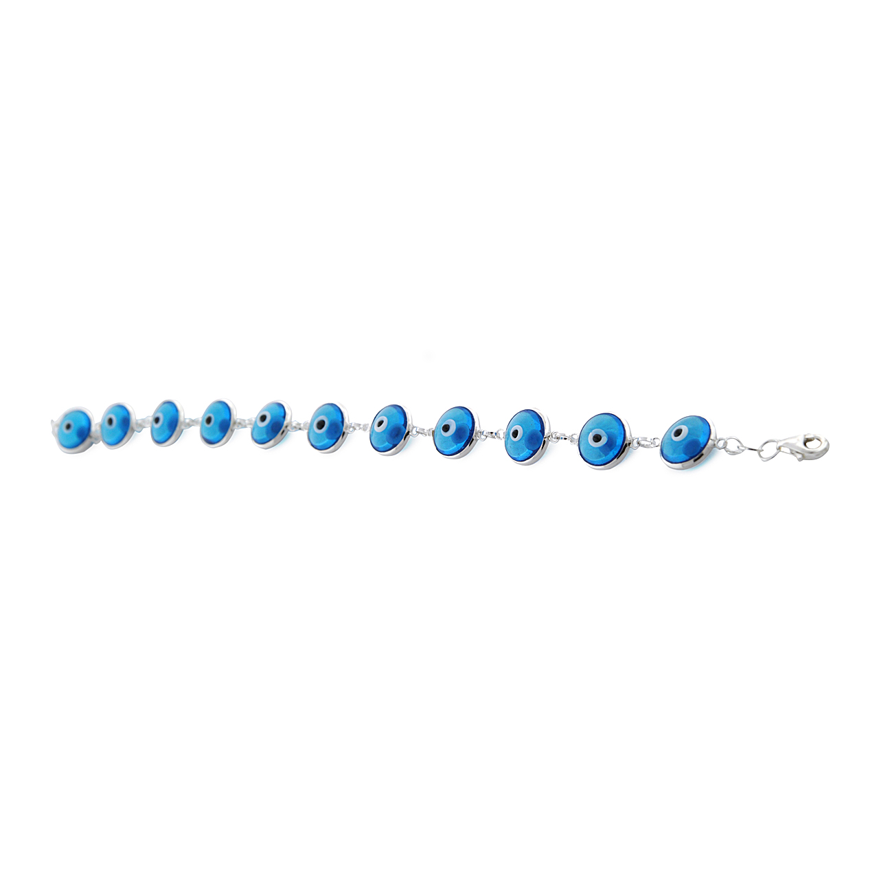 Sterling Silver 7.5" Blue Evil Eye Bracelet | Shin Brothers Jewelers Inc. Sterling Silver 7.5" Blue Evil Eye Bracelet | Shin Brothers Jewelers Inc.