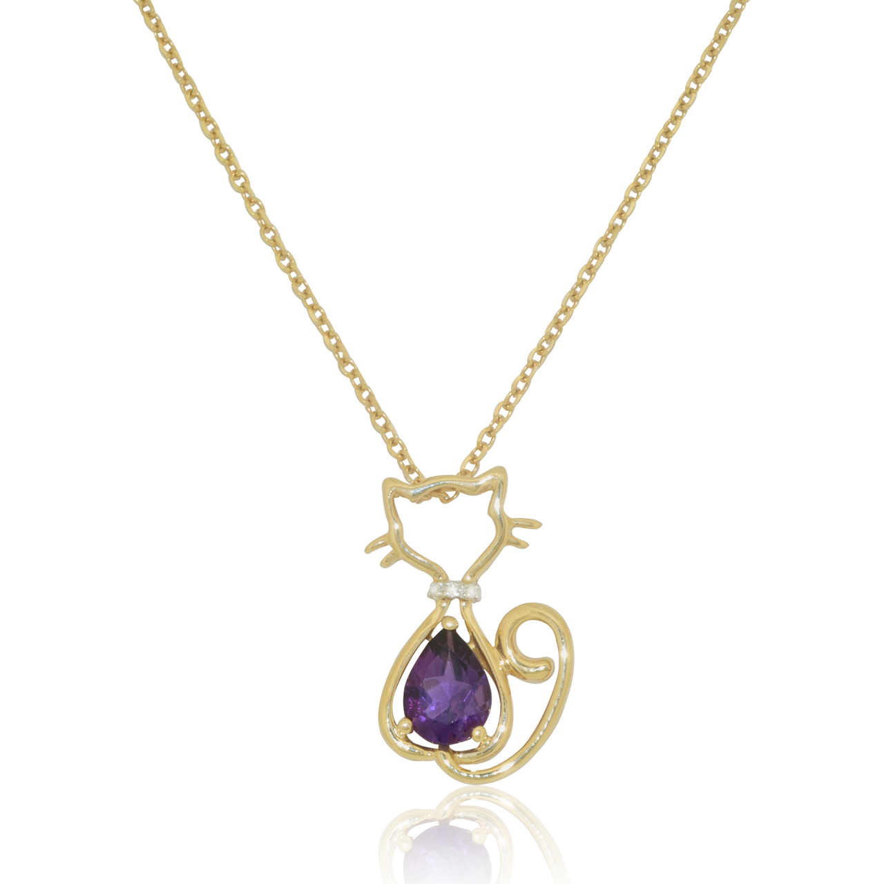 14K Yellow Gold Amethyst Diamond Cat Charm 52001795 | Shin Brothers*