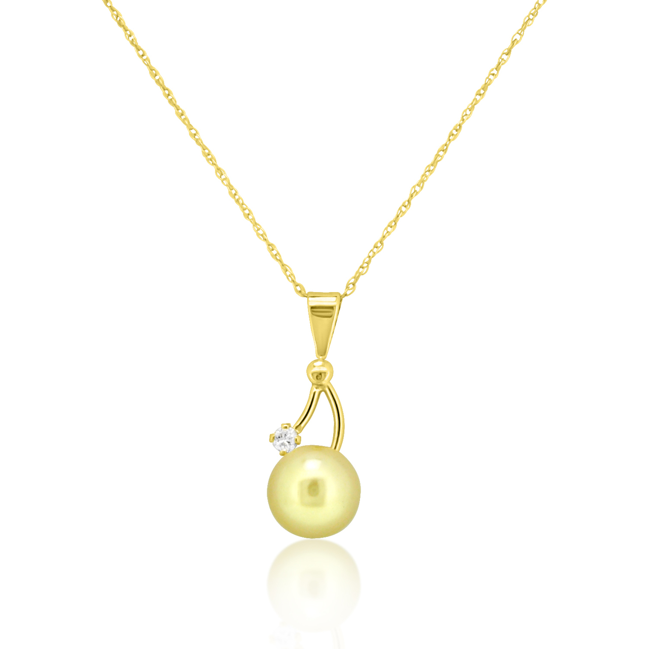 14K Yellow Gold Pearl CZ Pendant 