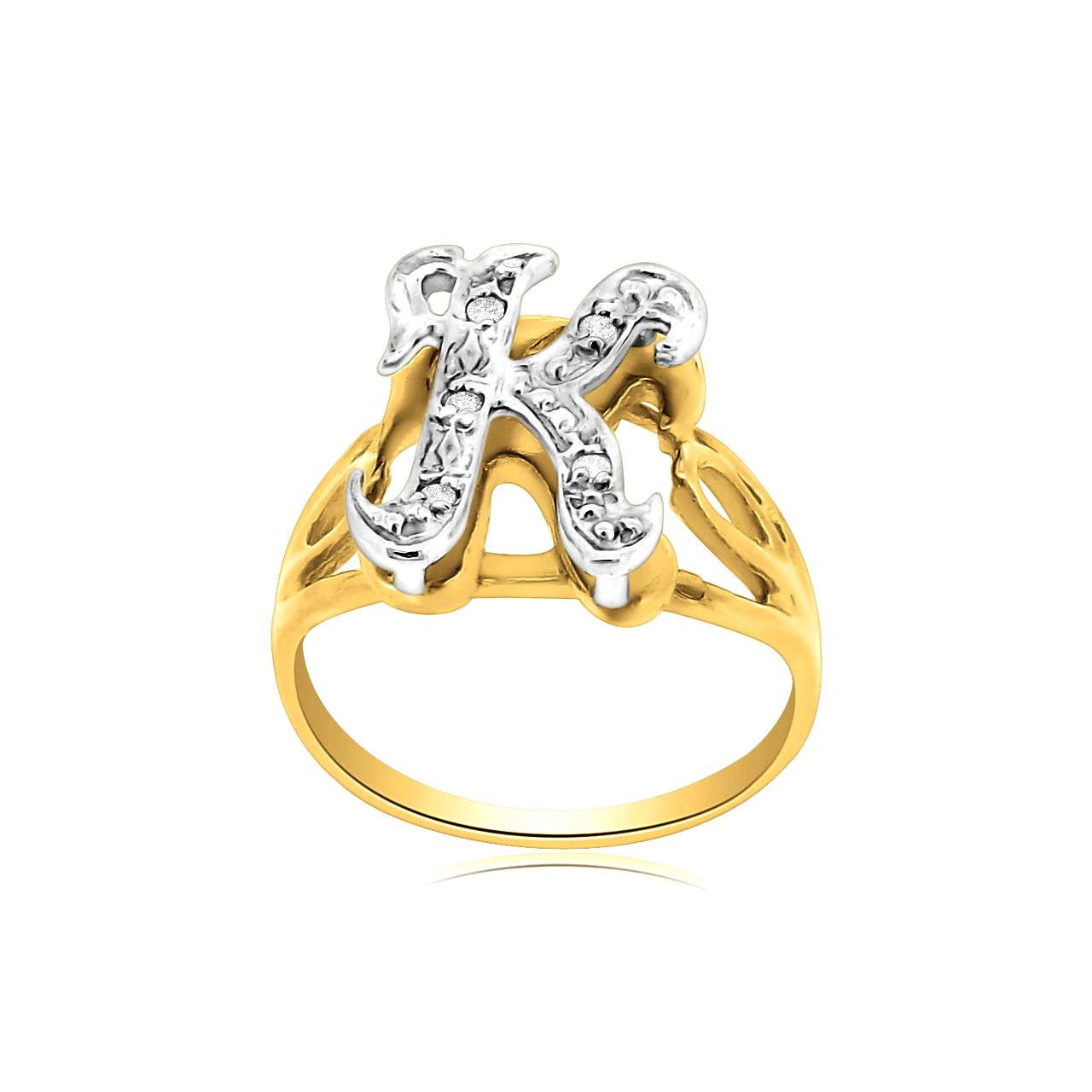14K Two Tone Gold Diamond Initial 'K' Ring  11005327| Shin Brothers **