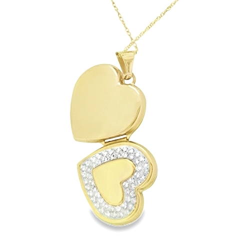 14K Yellow Gold CZ Heart Locker Pendant 50003107 | Shin Brothers Inc**