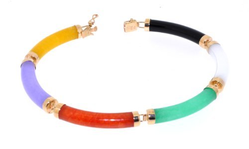 14K Yellow Gold 7.5" Multicolored Jade Bracelet 22000716 | Shin Brothers* 14K Yellow Gold 7.5" Multicolored Jade Bracelet 22000716 | Shin Brothers*