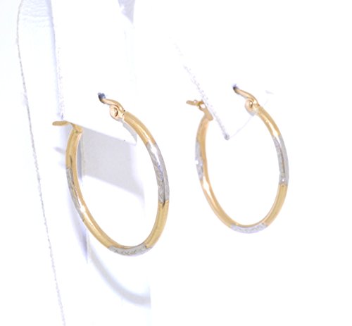 14K Yellow And White Gold Diamond Cut Oval Hoop Earrings By Shin Brothers Jewelers  14K Yellow And White Gold Diamond Cut Oval Hoop Earrings By Shin Brothers Jewelers