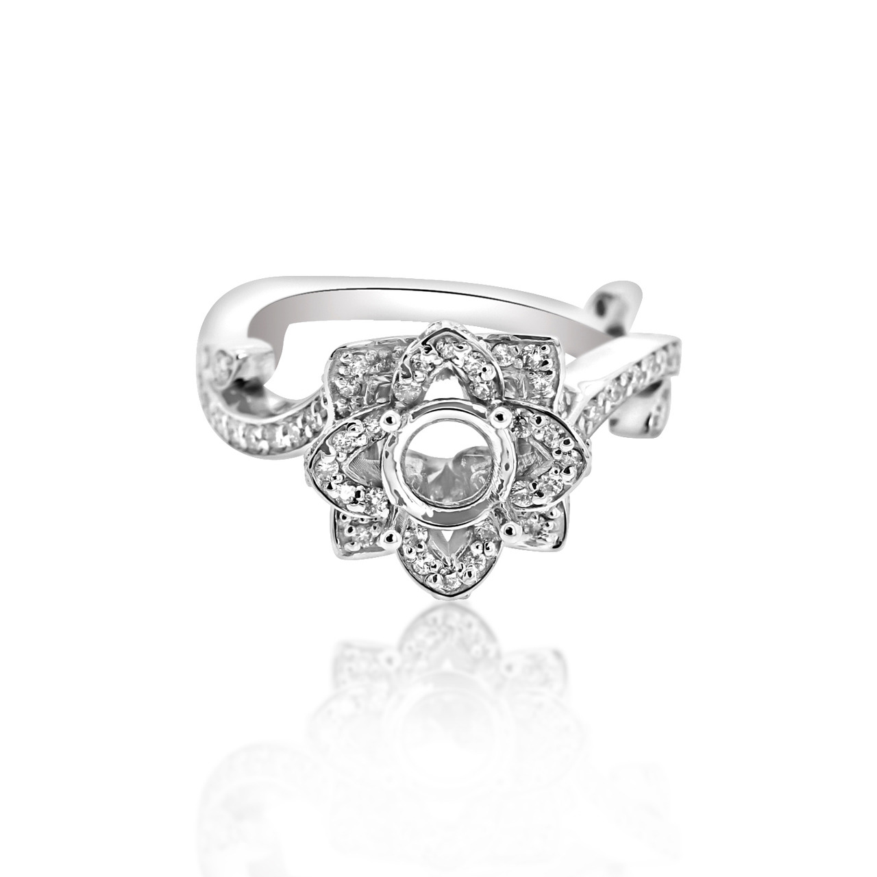 #1 Design 18K White Gold Rose Diamond Engagement Ring Setting 11005391 By Shin Brothers*  