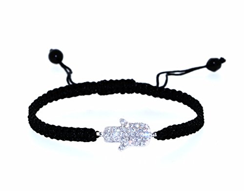 Silver CZ Hand of God Adjustable Silk Rope Bracelet | Shin Brothers* Silver CZ Hand of God Adjustable Silk Rope Bracelet | Shin Brothers*