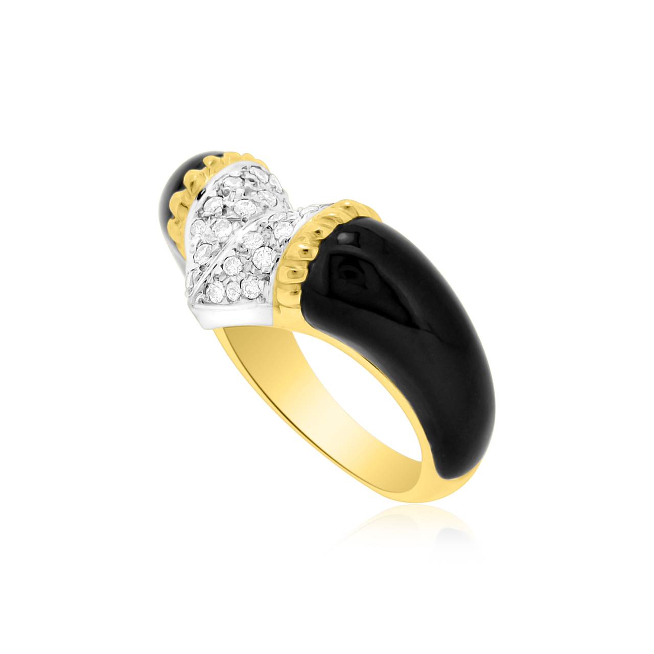 14K Yellow Gold Size 5.5 Onyx Diamond  Chevron shaped Ring 12000233   | Shin Brothers*  14K Yellow Gold Size 5.5 Onyx Diamond  Chevron shaped Ring 12000233   | Shin Brothers*