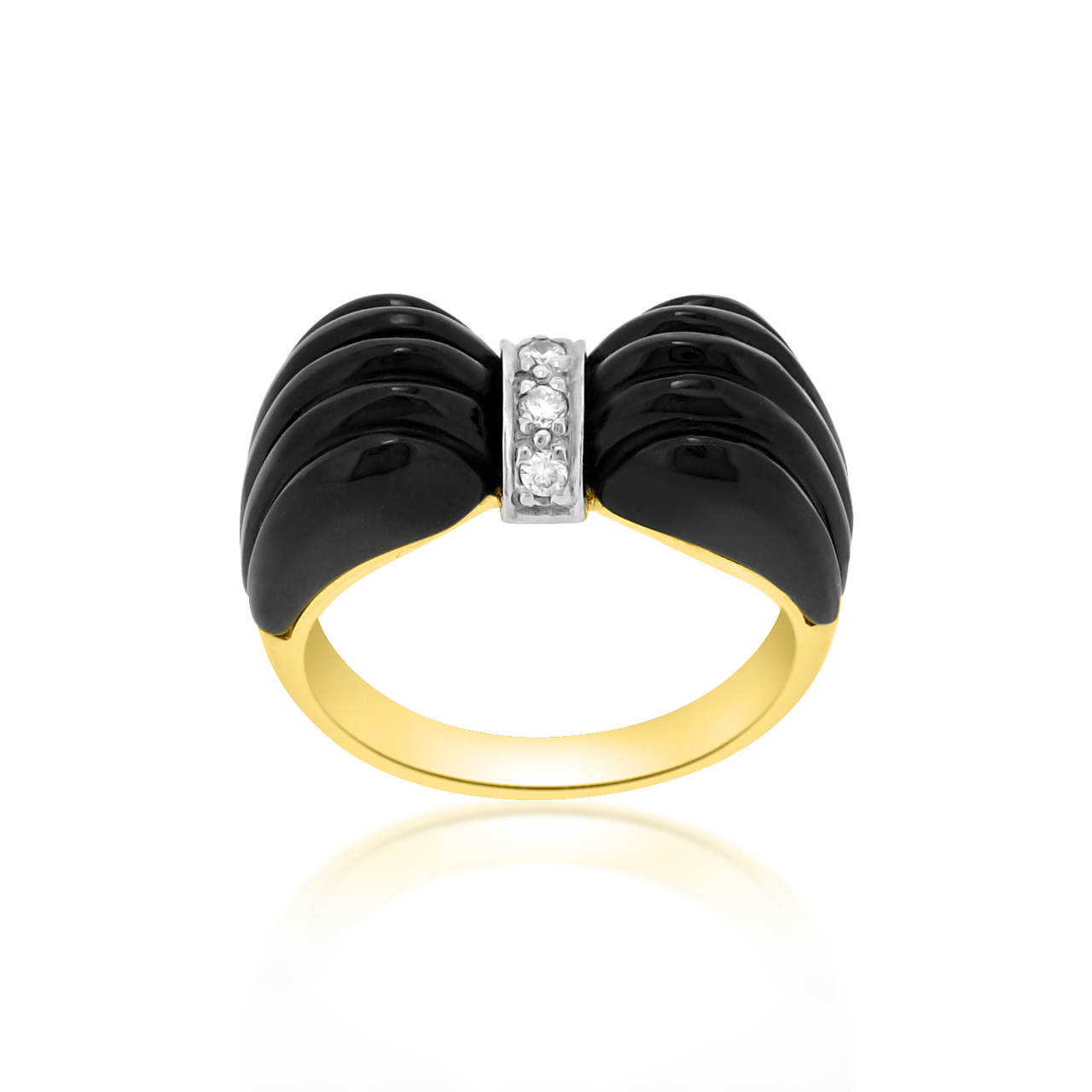 14K Yellow Gold Size 6.75 Bow Shaped Black Onyx Diamond Ring 12000889  | Shin Brothers* 
