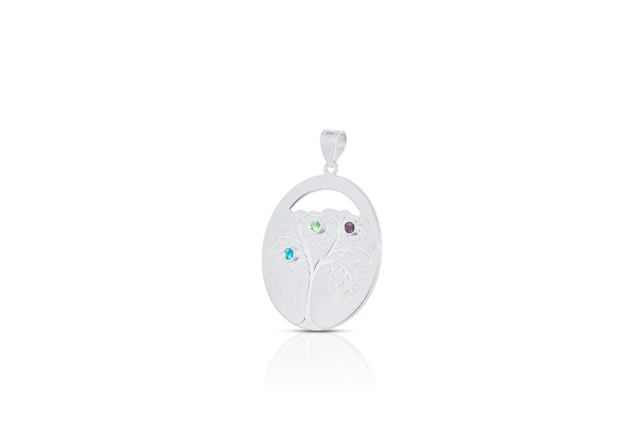 Silver Family Tree Oval Charm 