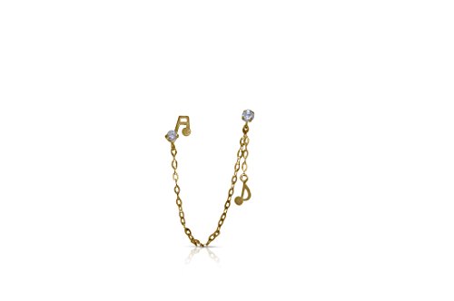 14K Yellow Gold Single Cubic Zirconia Double Pierced Music Note Earring | Shin Brothers 14K Yellow Gold Single Cubic Zirconia Double Pierced Music Note Earring | Shin Brothers