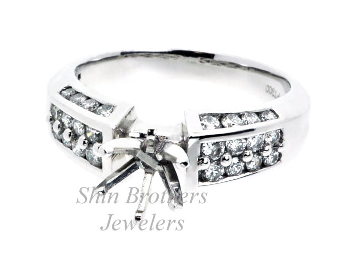 Platinum Engagement Ring Setting with 3/4 ctw Round Diamonds 11001555 | Shin Brothers*