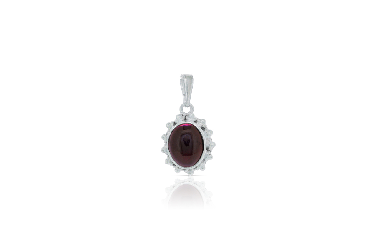 Silver Synthetic Garnet Charm