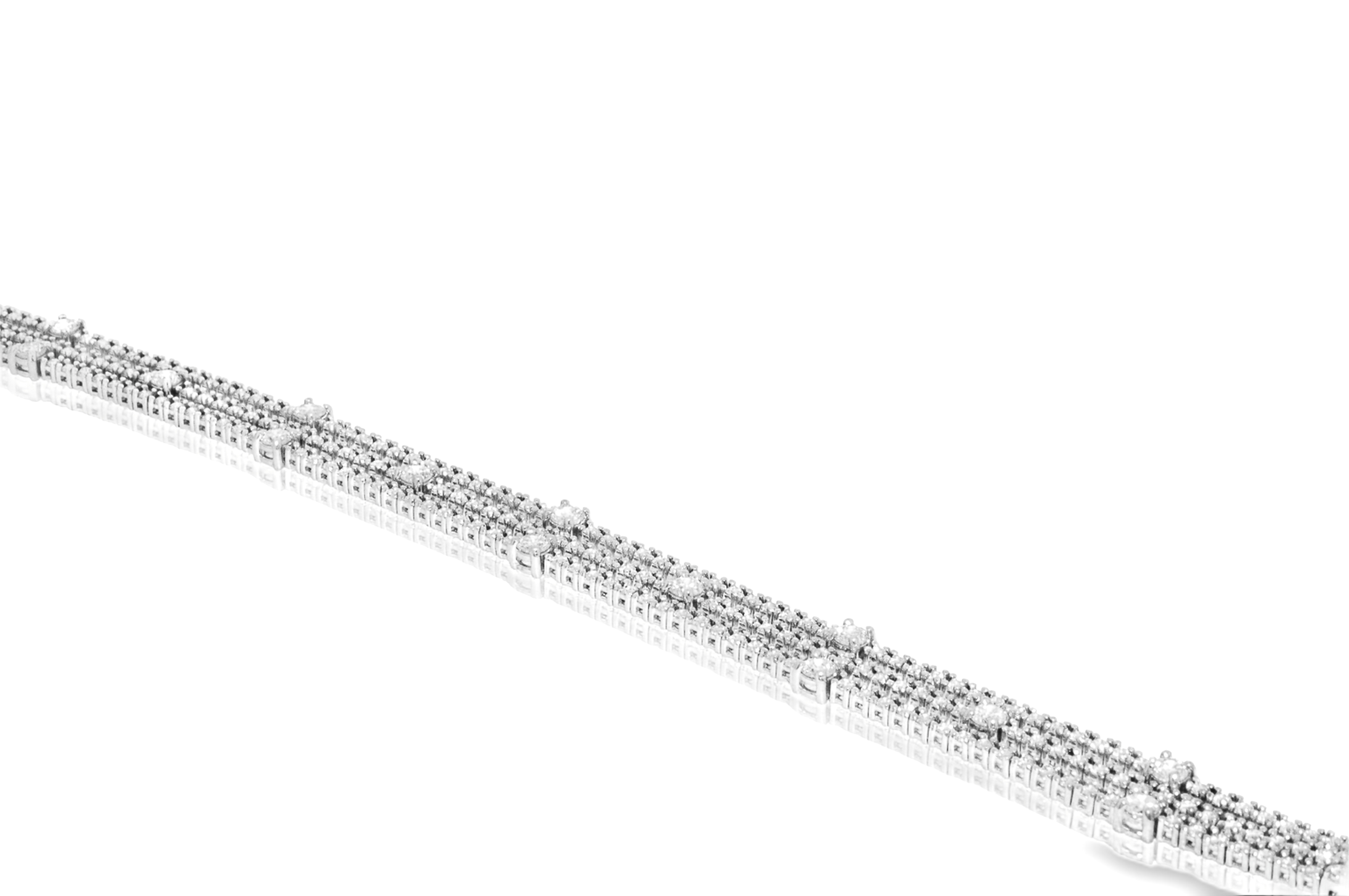 14k White Gold 7"  Diamond 3.96 Carat 3 Strand Fancy Bracelet | Shin Brothers*