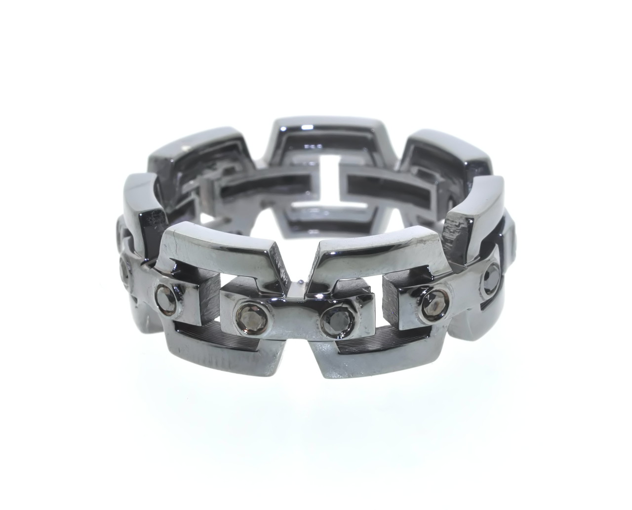 14K White Gold Black Rhodium Geometric Ring with Black Diamonds 11005502 | Shin Brothers*