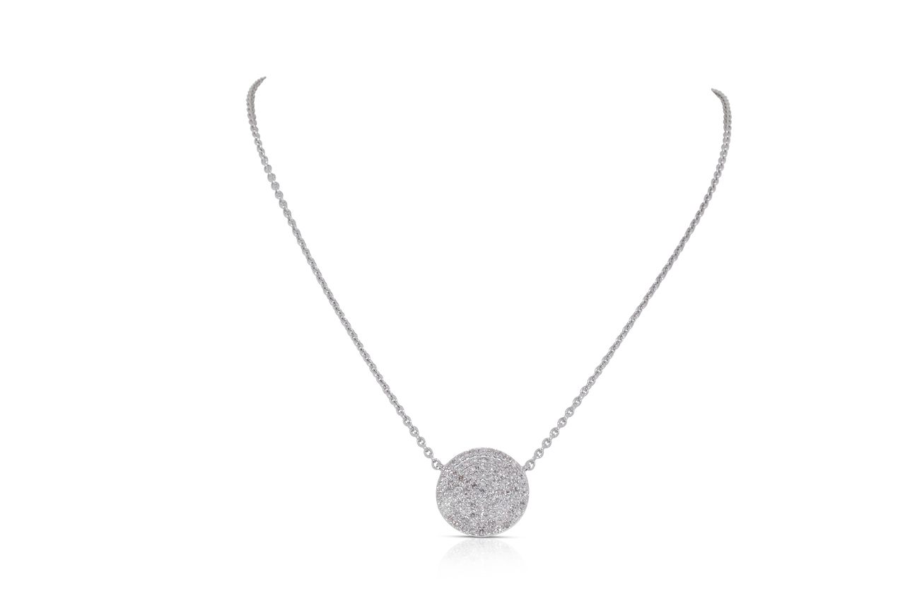 14K White Gold Diamond Pave Circle Charm Necklace by Shin Brothers Jewelers Inc.