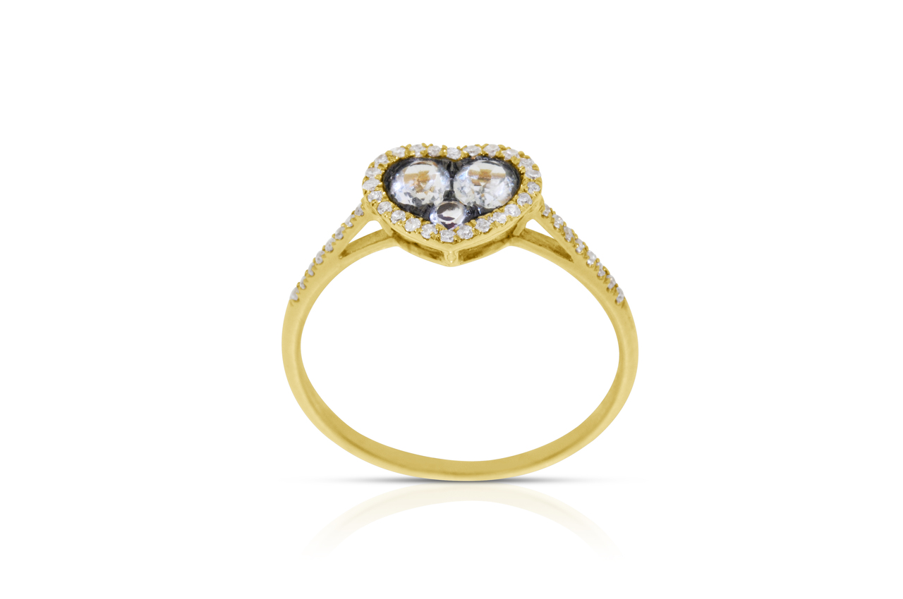 14K Yellow Gold Diamond and White Topaz Heart Ring 12002604  | Shin Brothers* 
