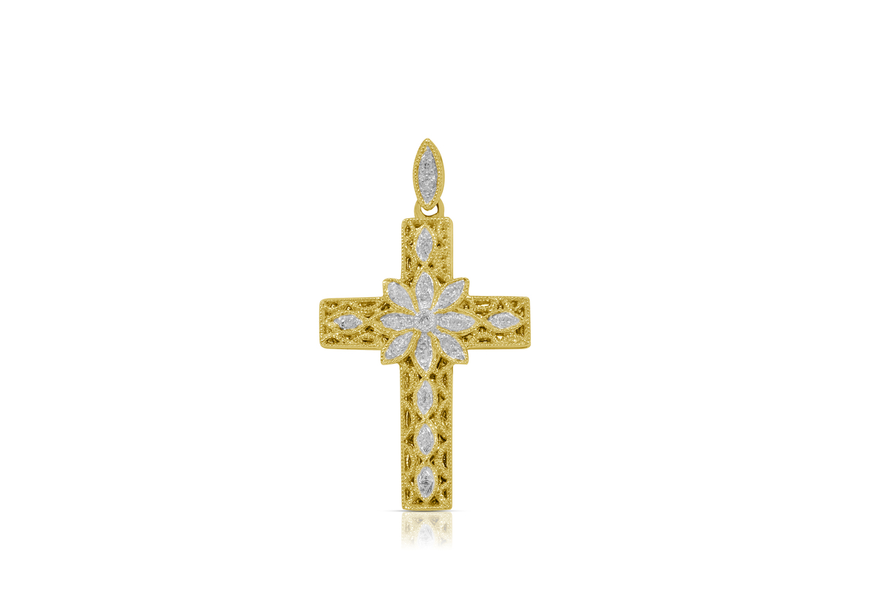 14K Yellow Gold Diamond Cross Charm 51001817 By Shin Brothers Jewelers Inc.