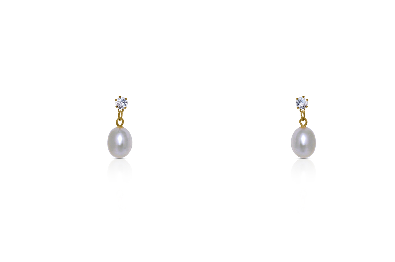 14K Yellow Gold CZ Freshwater Pearl Drop Earrings 42002750 | Shin Brothers* 14K Yellow Gold CZ Freshwater Pearl Drop Earrings 42002750 | Shin Brothers*
