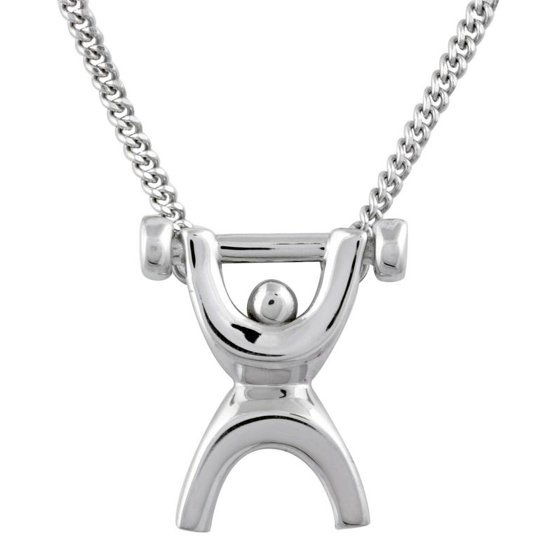 Weight Lifter Pendant Necklace 20" Sterling Silver Cuban Chain