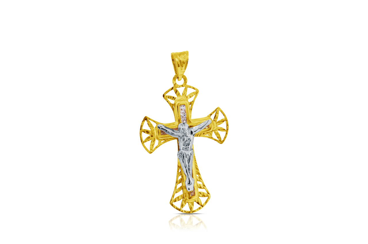 14K Tricolor Gold Crucifix Cross Pendant 50003227 | Shin Brothers* 