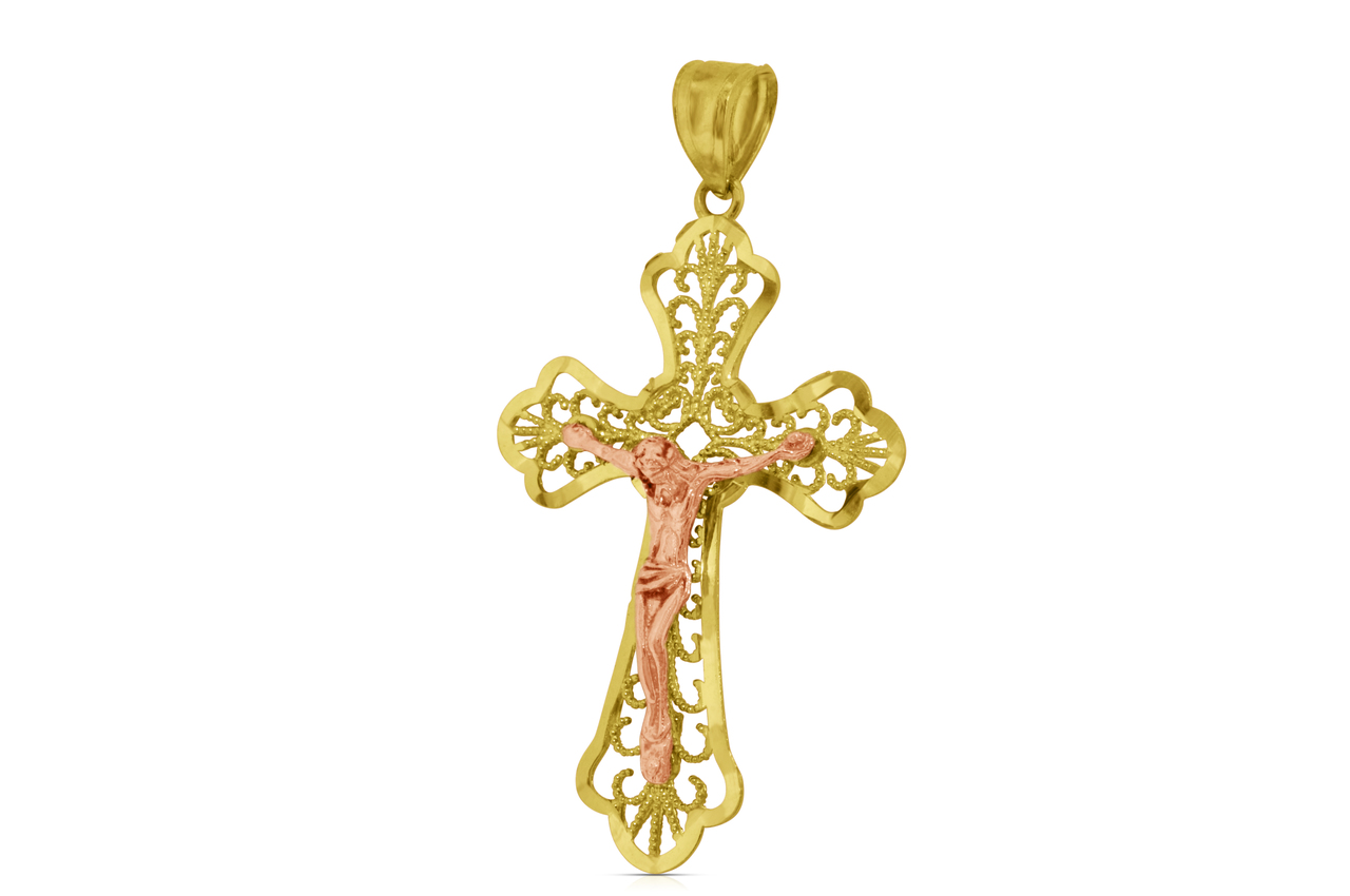 14k  Rose And Yellow Gold Crucifix Charm  | Shin Brothers*   50003226