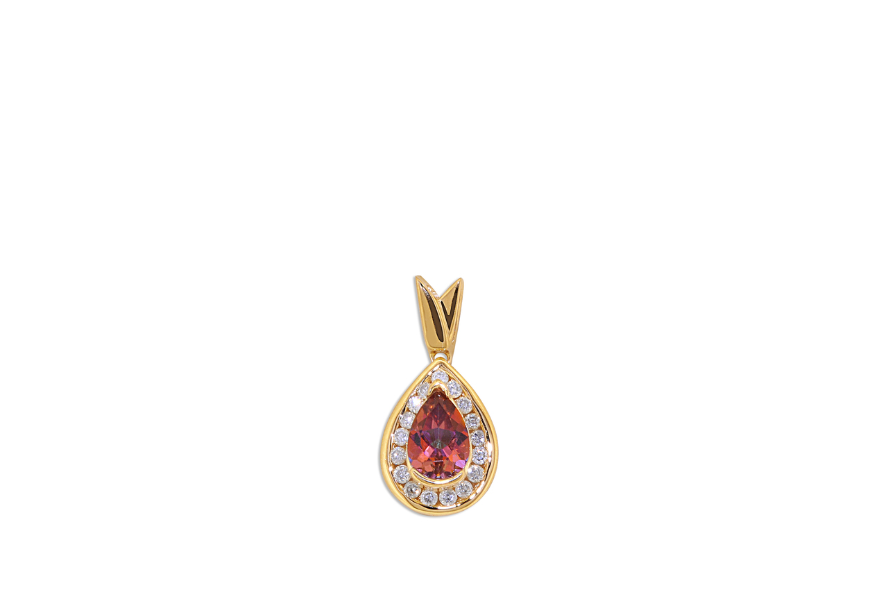 14K Yellow Gold Mystic Topaz / Diamond Teardrop Pendant 52001905 | Shin Brothers*