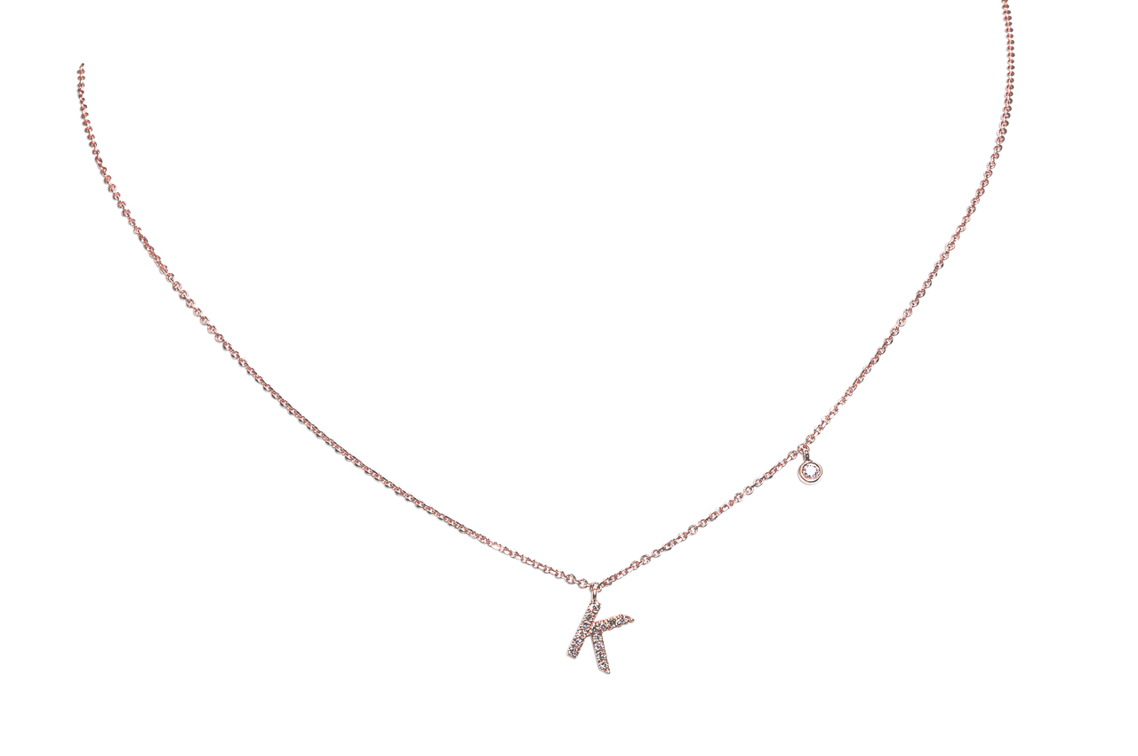 14K  Pink Gold Diamond K Initial 17" Necklace 31000735