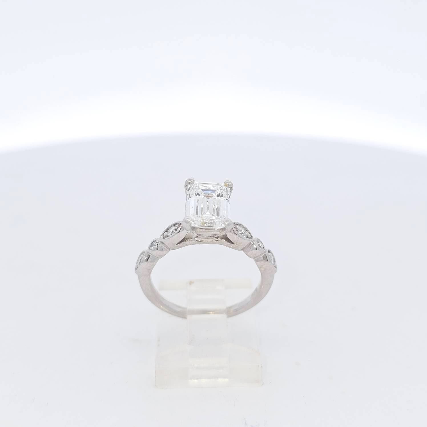 14K White Gold Emerald Cut Lab Grown Diamond Engagement Ring 11005598 