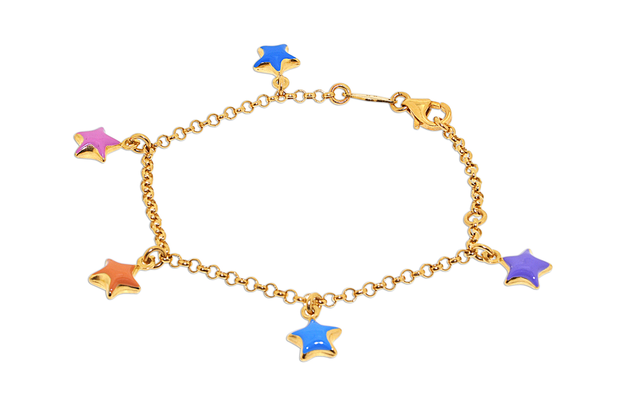 14K Yellow Gold Star Charms Enamel Bracelet 20000288 | Shin Brothers* 14K Yellow Gold Star Charms Enamel Bracelet 20000288 | Shin Brothers*
