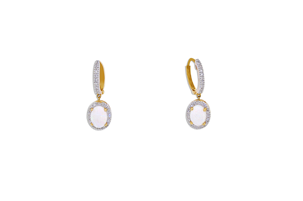 14K Yellow Gold Opal Huggie Earring  42002784  By Shin Brothers*