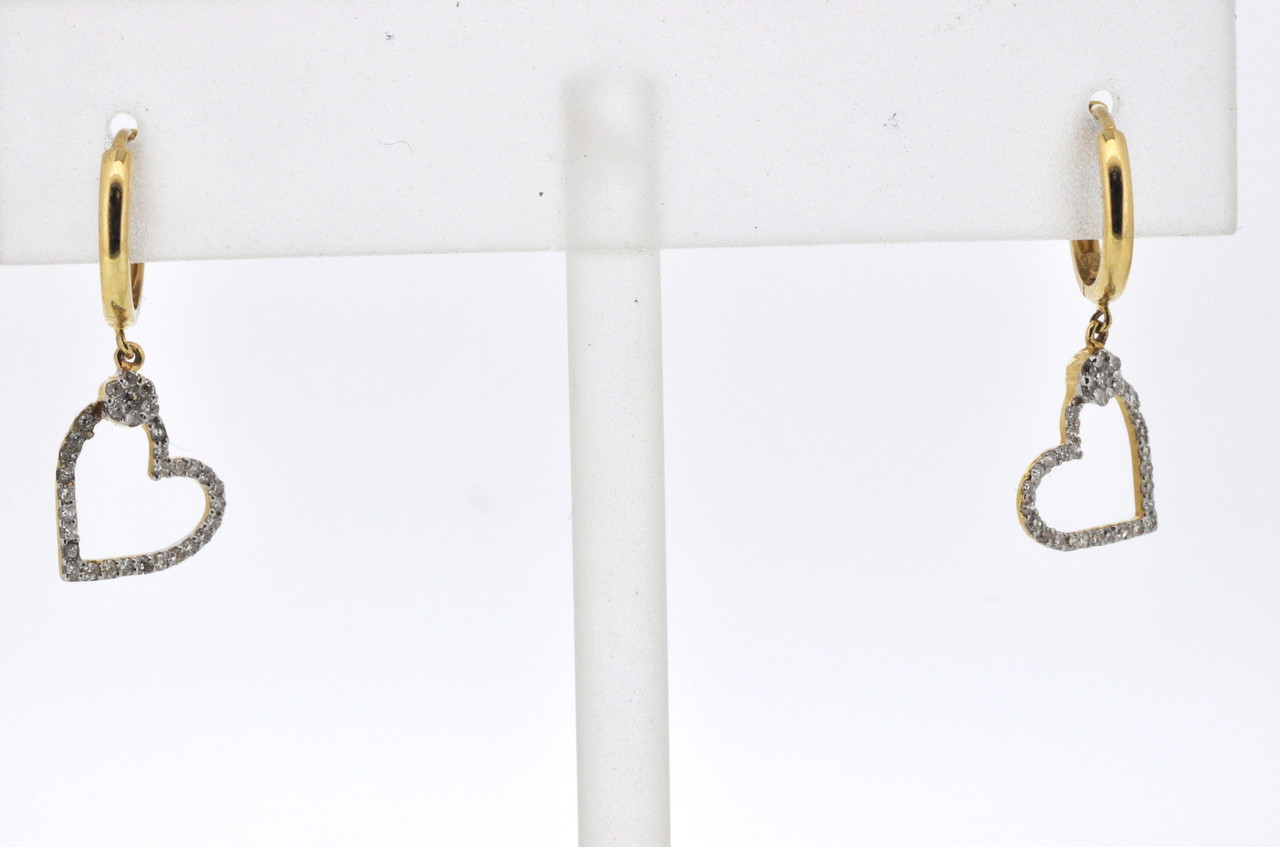 14K Yellow Gold Diamond Heart Drop Earrings 41001119 | Shin Brothers*