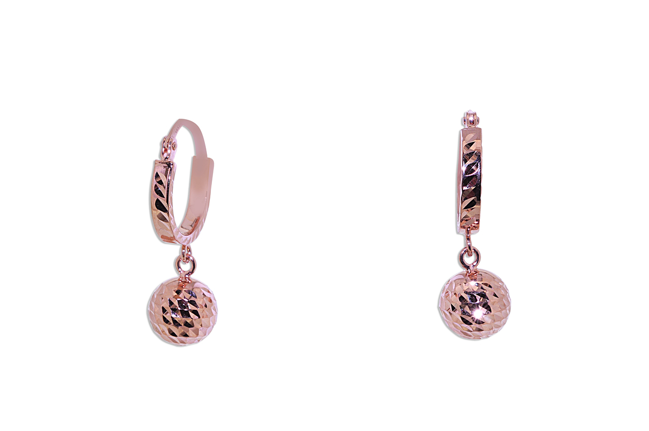 14K Pink Gold Diamond Cut Ball Drop Snap Closure Earrings  | Shin Brothers* 