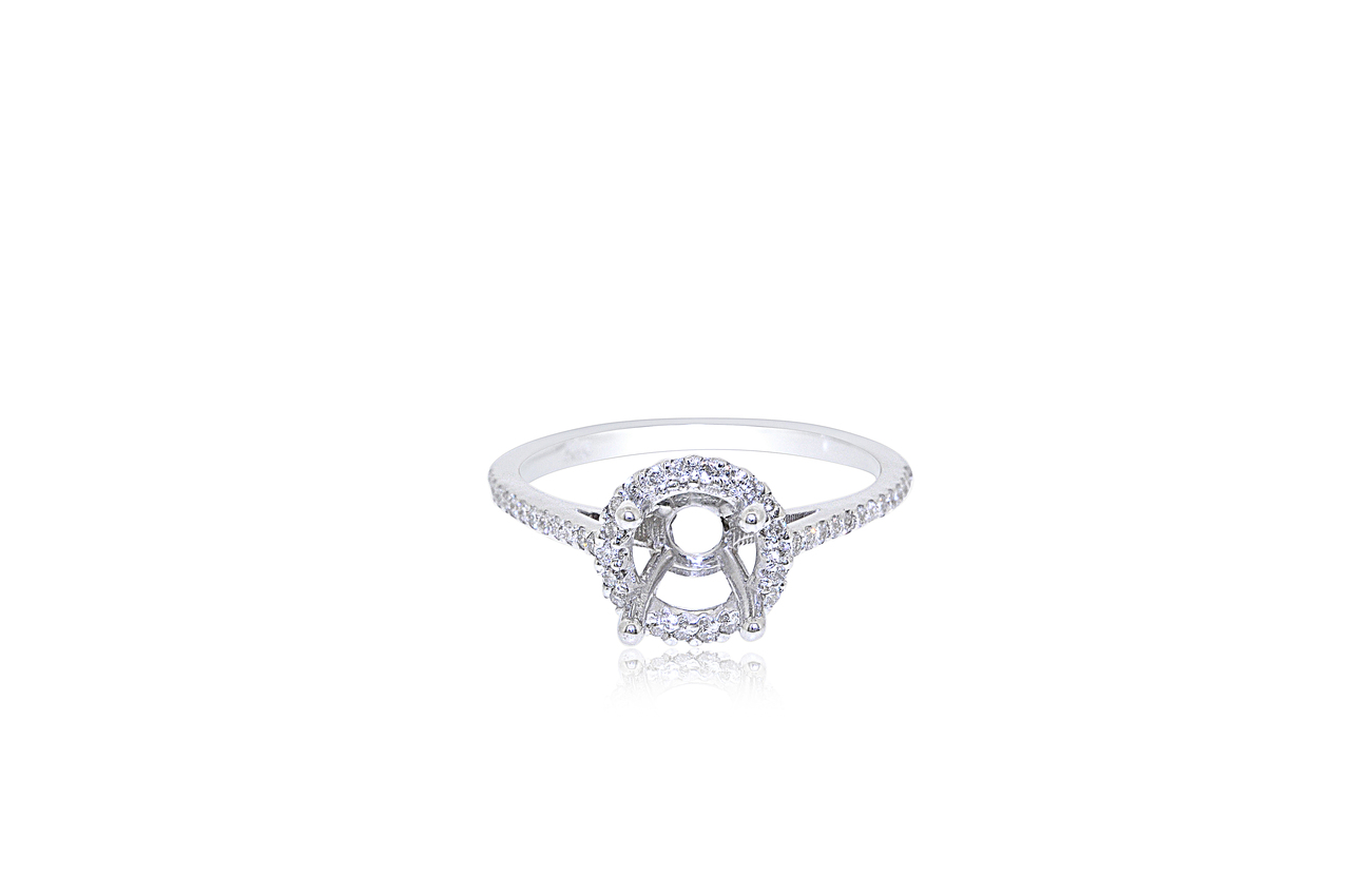 14K White Gold Classic Diamond Halo Engagement Ring Setting 11005697 By Shin Brothers*
