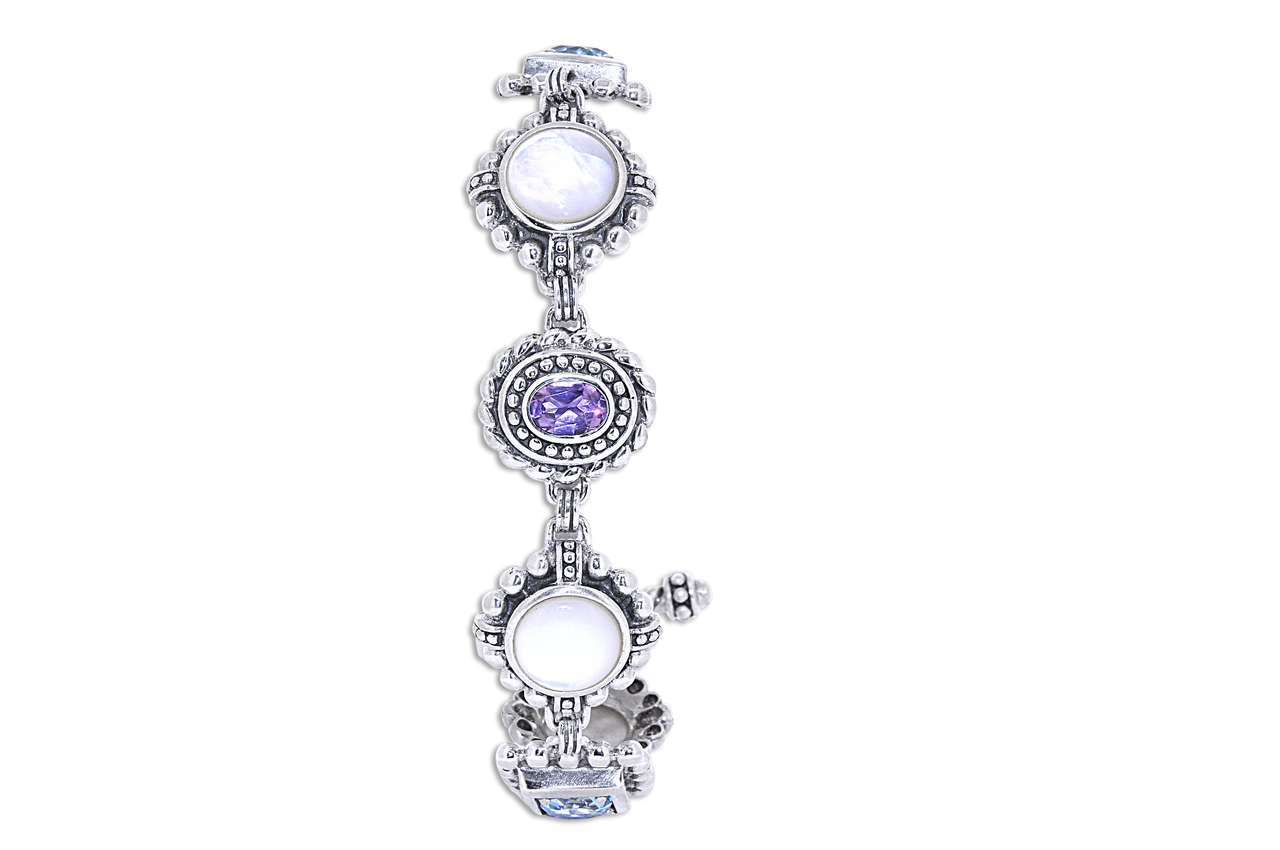 Sterling Silver Mother Of Pearl Multicolored Stone Bracelet 82010634 Sterling Silver Mother Of Pearl Multicolored Stone Bracelet 82010634