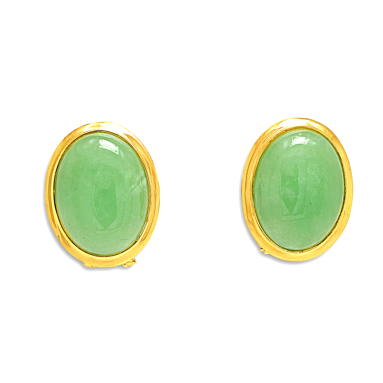 14K Yellow Gold  Oval Jade Omega Back Earrings