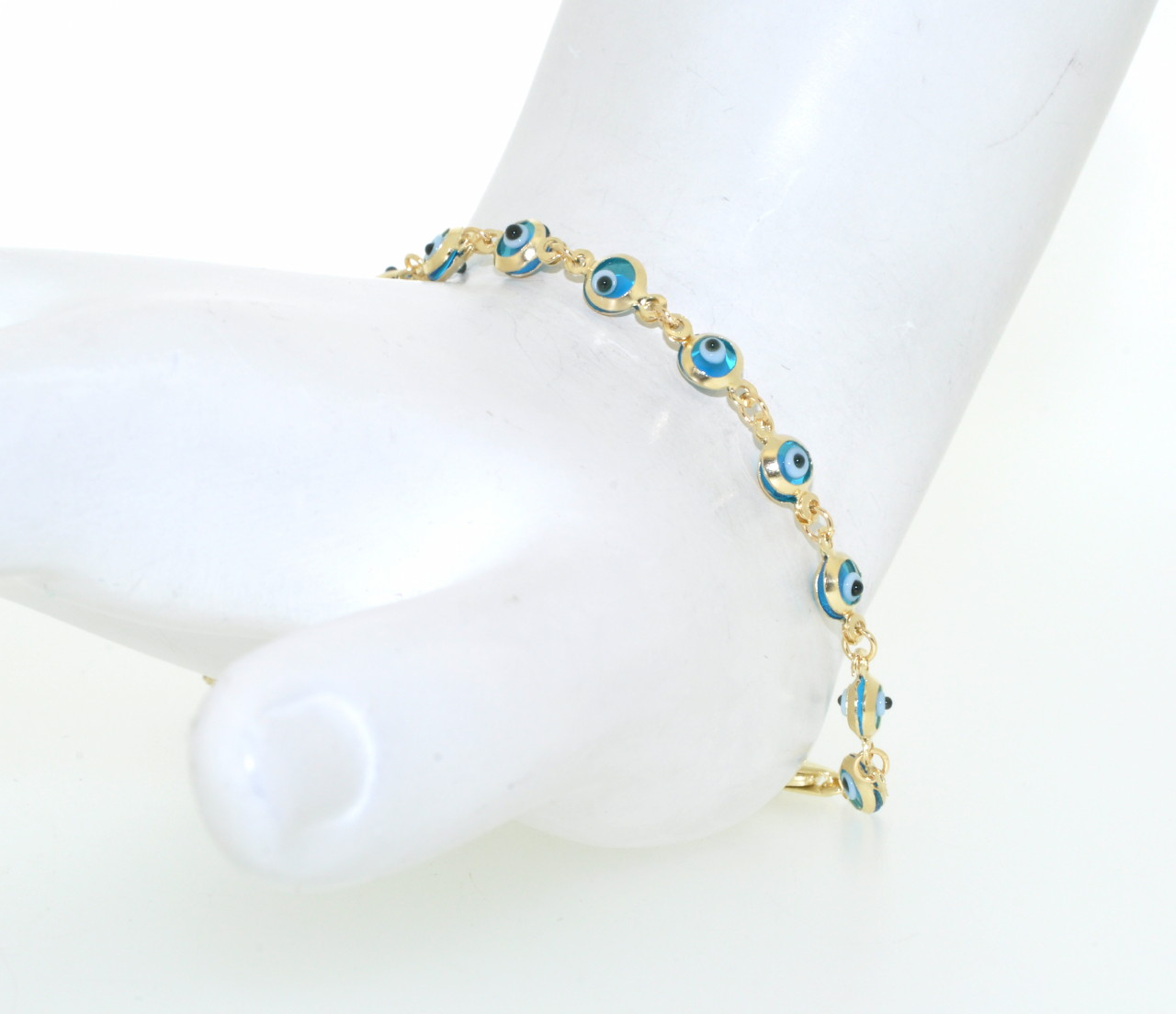 14K Yellow Gold 7" Light Blue Evil Eye Bracelet 22000771 By Shin Brothers* 