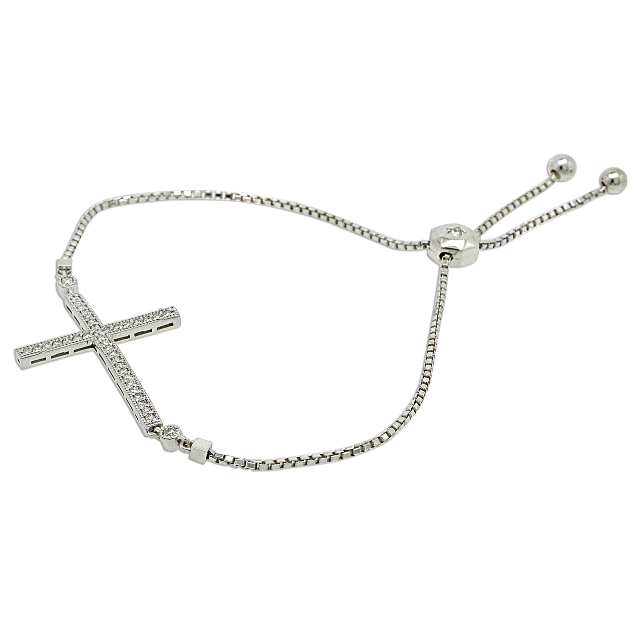 14K White Gold Diamond Cross Adjustable Bracelet 21000622 | Shin Brothers*