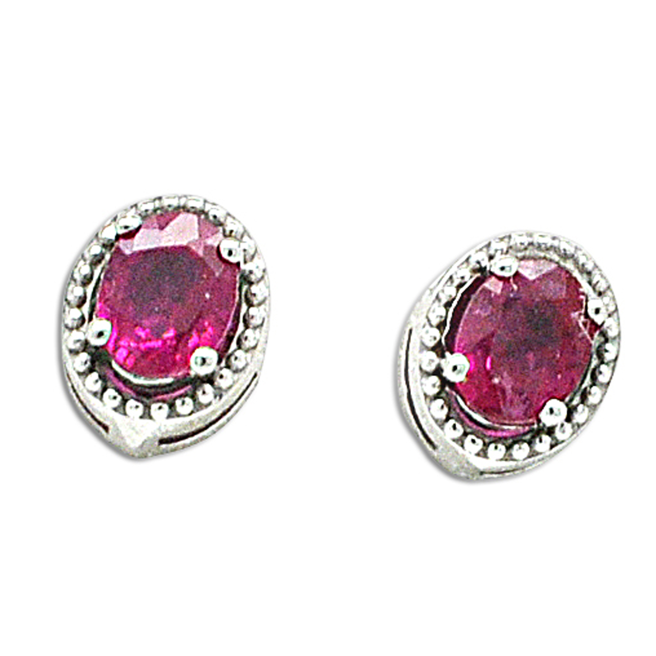 14K White Gold Oval Cut Ruby Stud Earrings 42002904 | Shin Brothers*