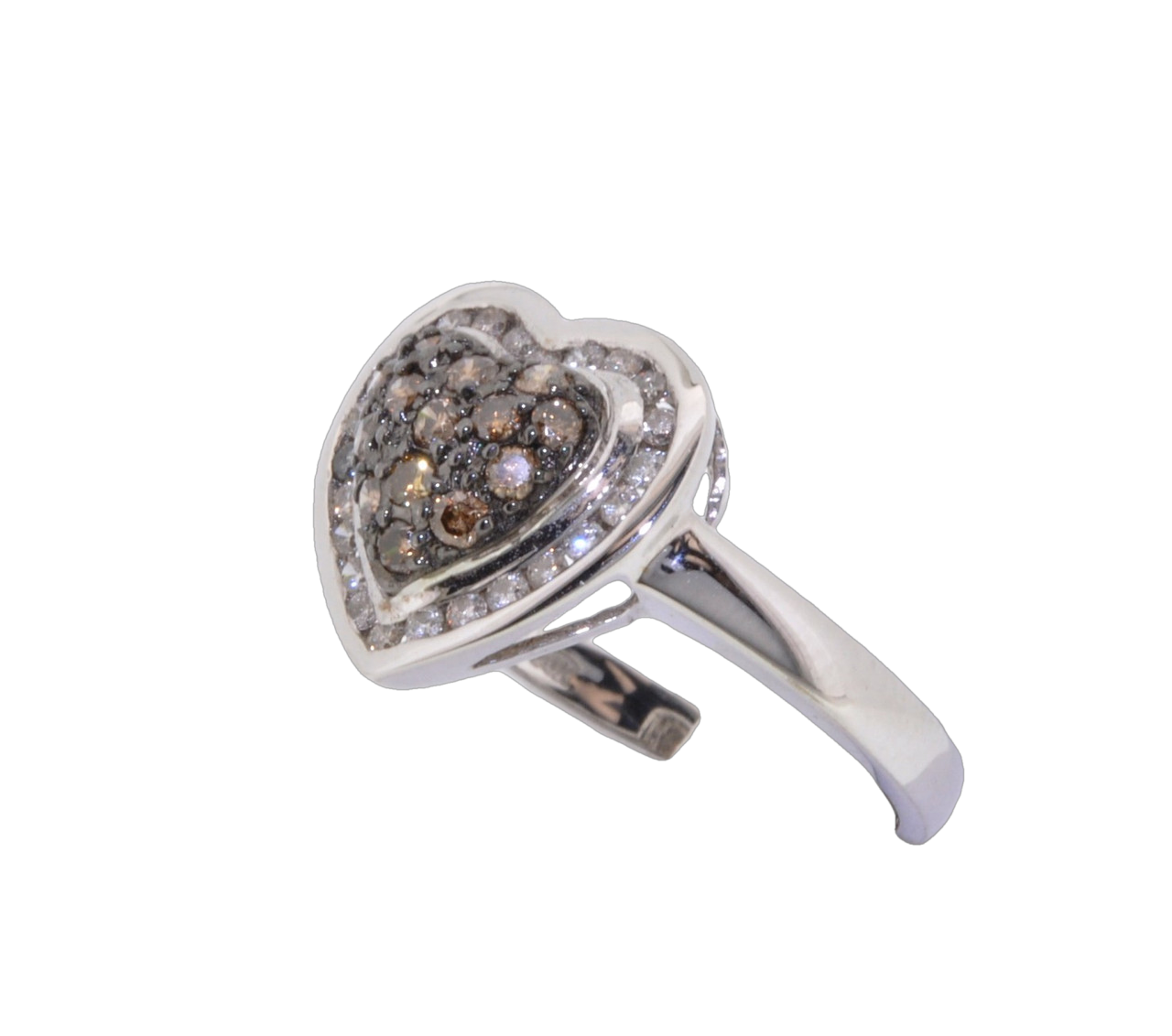 14K White Gold Brown & White Diamond Heart Ring 11001597 | Shin Brothers* 14K White Gold Brown & White Diamond Heart Ring 11001597 | Shin Brothers*