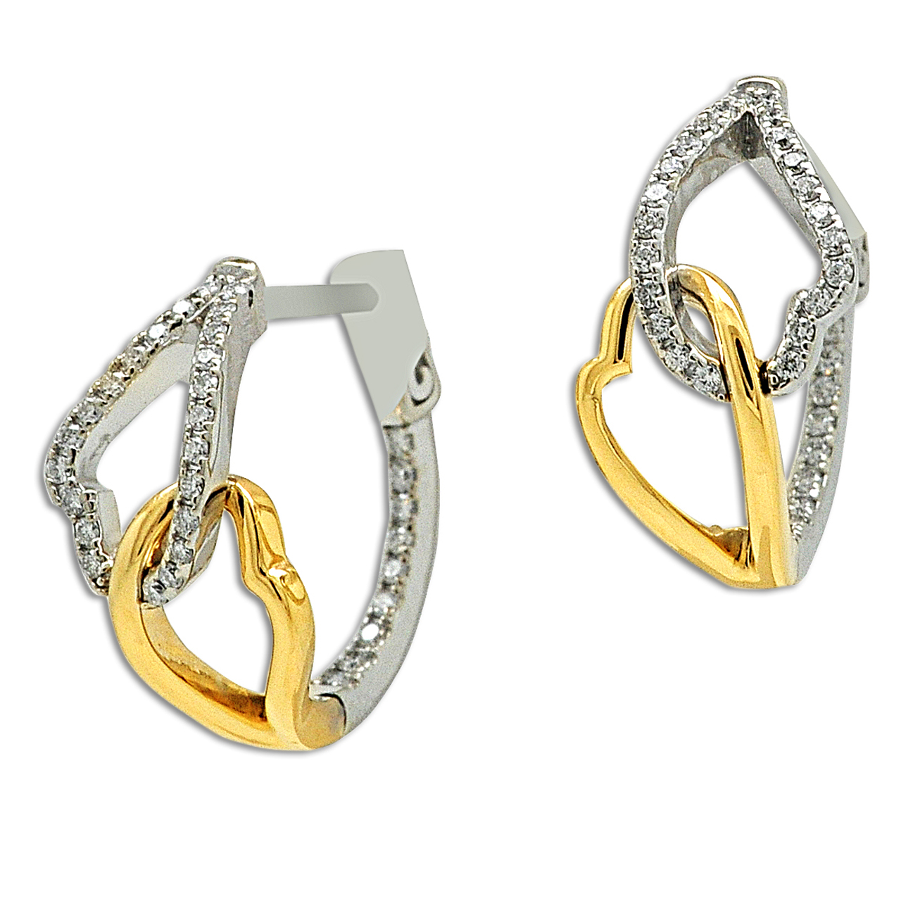 14K Two Tone Gold Diamond Double Heart Hoop Earrings 41002204 | Shin Brothers*