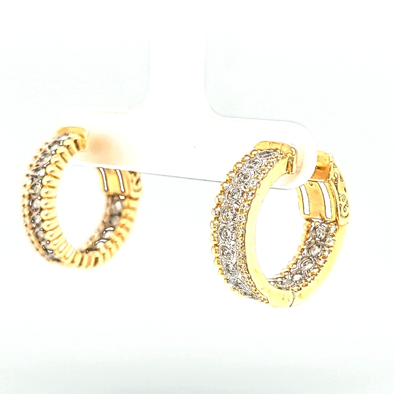 14K Yellow Gold Diamond Hoop Earrings 41002206 | Shin Brothers* 14K Yellow Gold Diamond Hoop Earrings 41002206 | Shin Brothers*