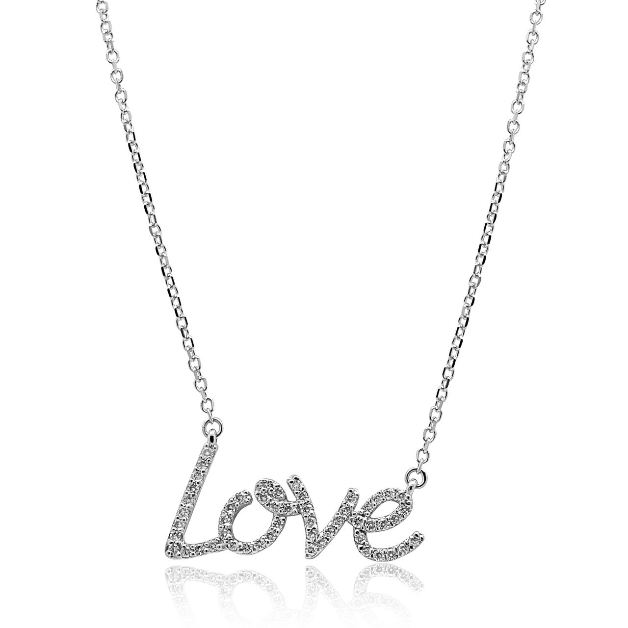 14K White Gold Diamond "Love" Necklace 31000859 | Shin Brothers* 14K White Gold Diamond "Love" Necklace 31000859 | Shin Brothers*