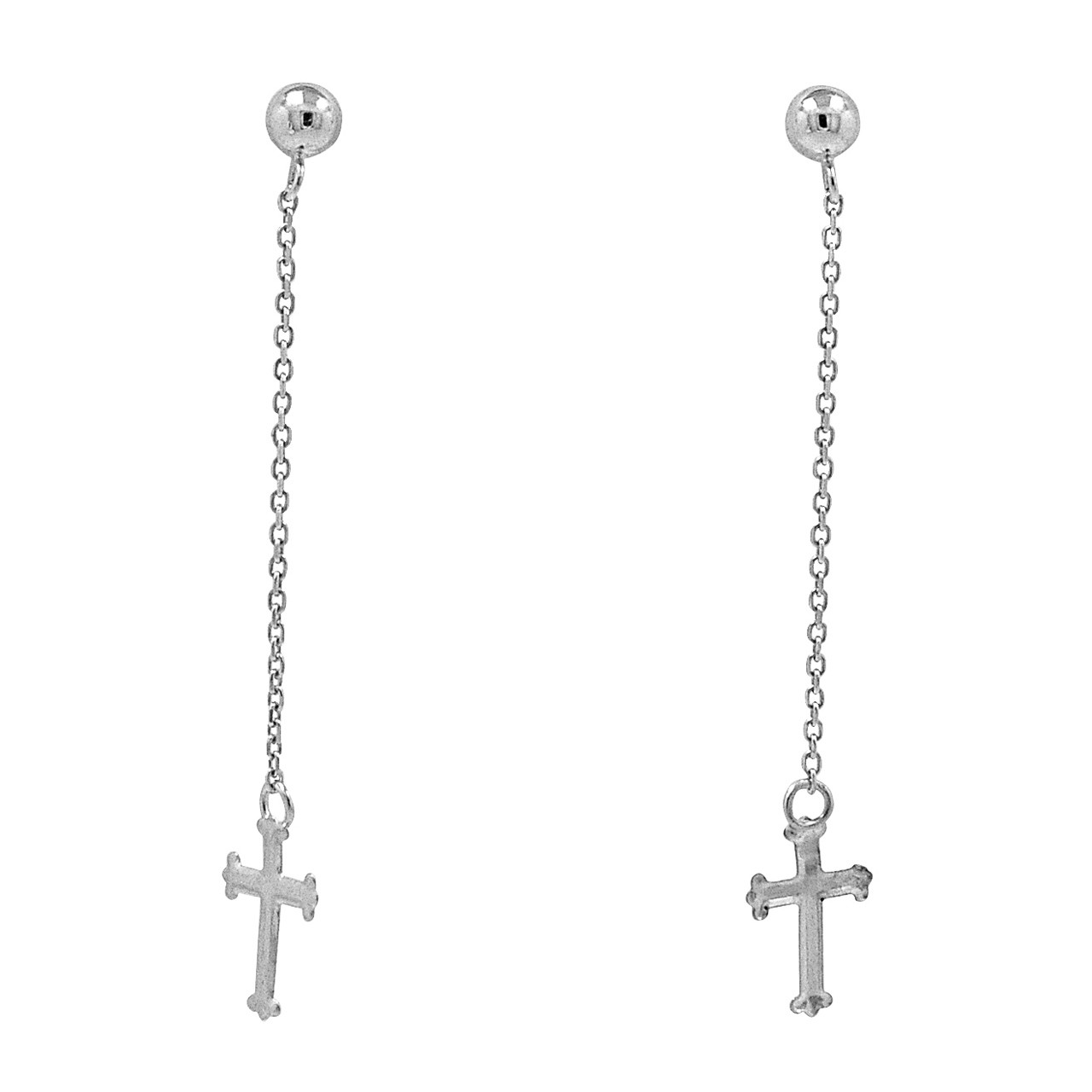 14K White Gold Cross With Cross Hanging Earrings  | Shin Brothers*  14K White Gold Cross With Cross Hanging Earrings  | Shin Brothers*