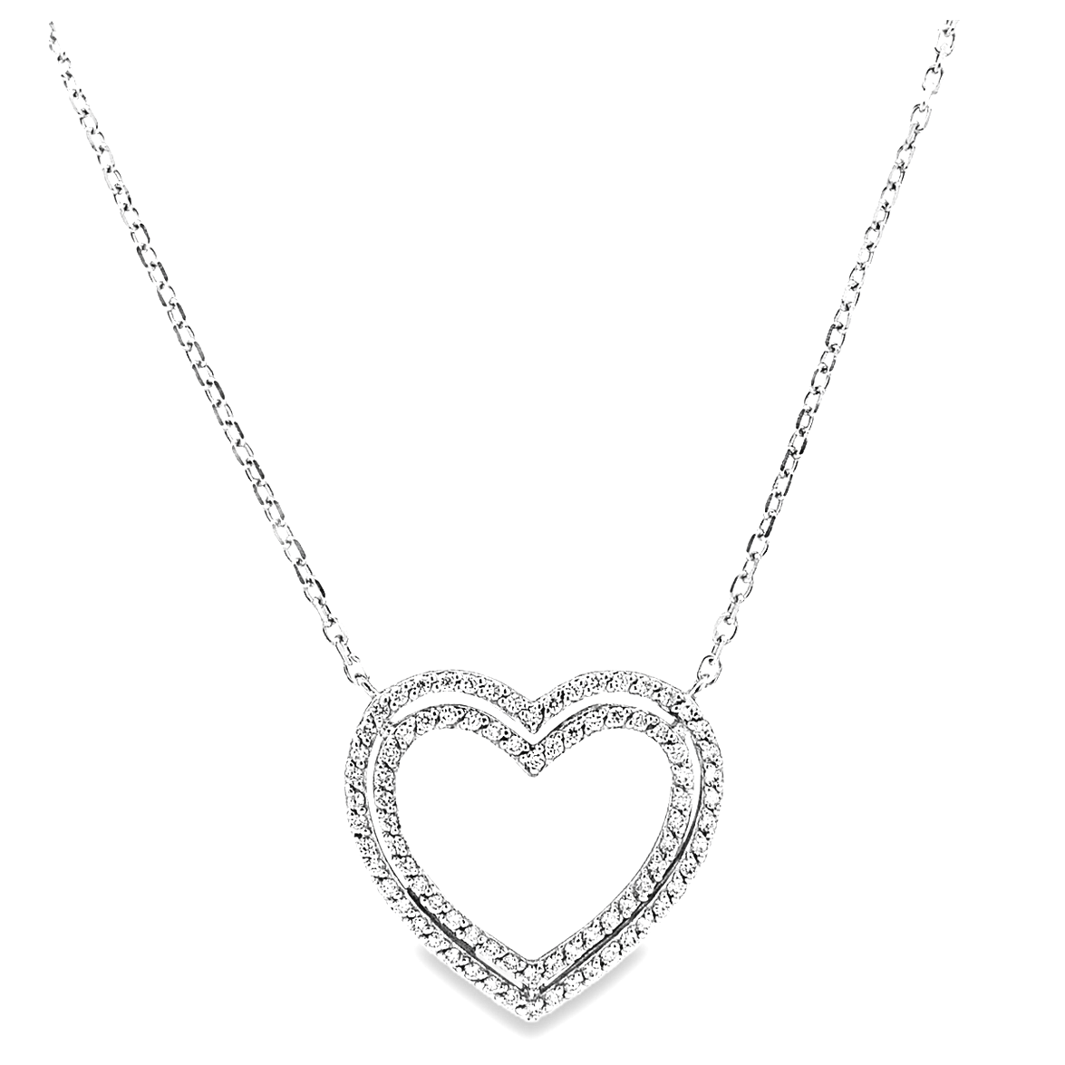 14K White Gold 19" Diamond Double Heart Necklace 31000873 | Shin Brothers* 14K White Gold 19" Diamond Double Heart Necklace 31000873 | Shin Brothers*