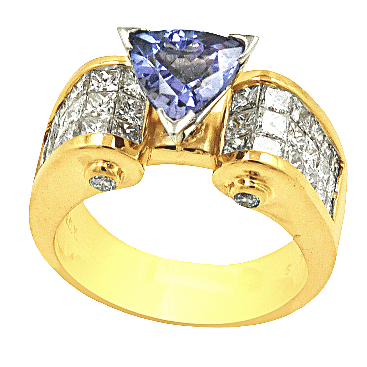 18K Yellow Gold Tanzanite and Diamond Ring 12002694  By Shin Brothers* 18K Yellow Gold Tanzanite and Diamond Ring 12002694  By Shin Brothers*