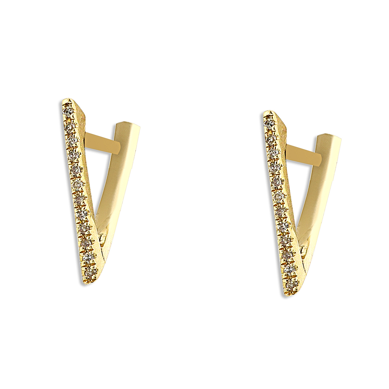 14K Yellow Gold Diamond  V-Shaped Huggies Earrings 41002232 By Shin Brothers*