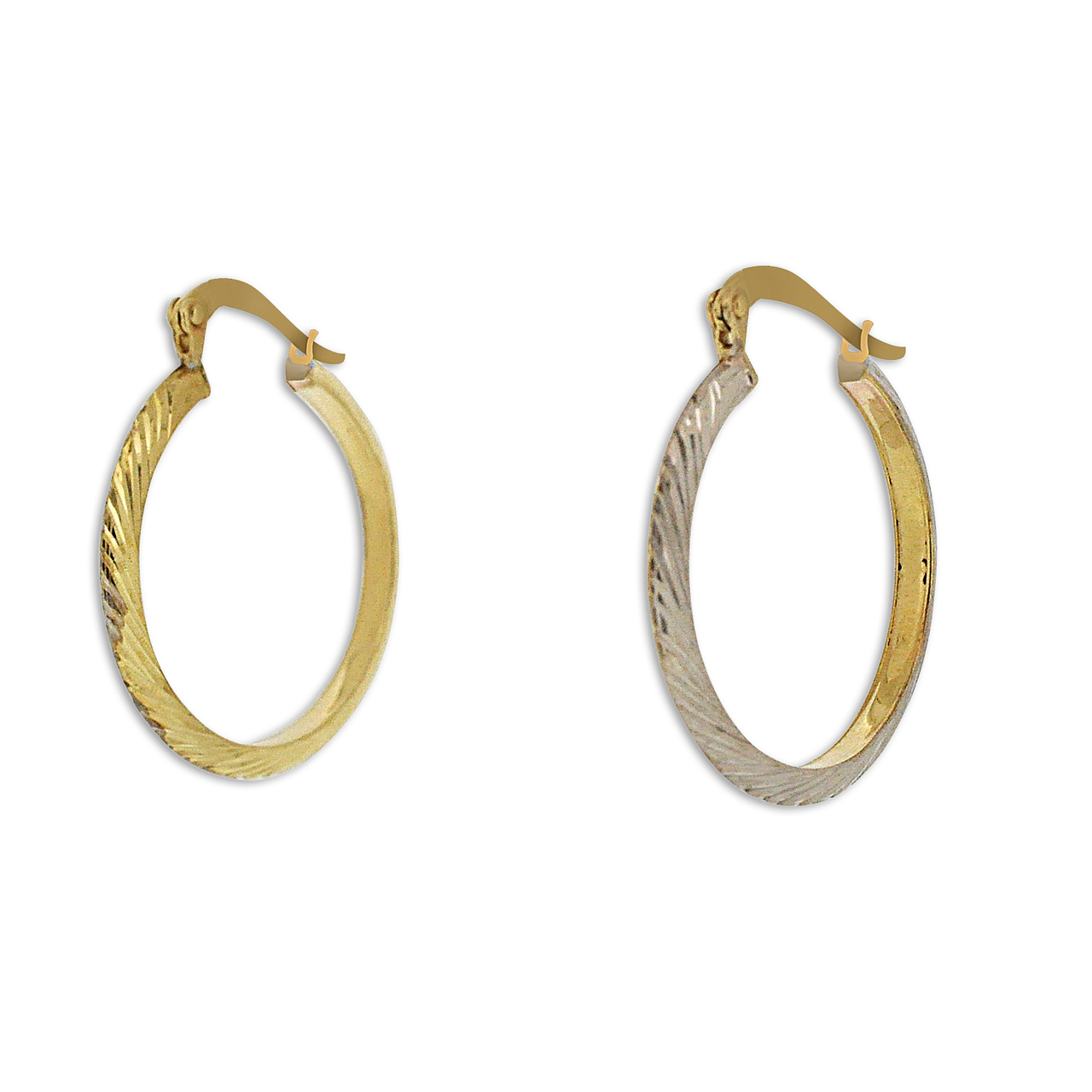 10K Two Toned Gold Diamond Cut Hoop Earrings By Shin Brothers Jewelers 