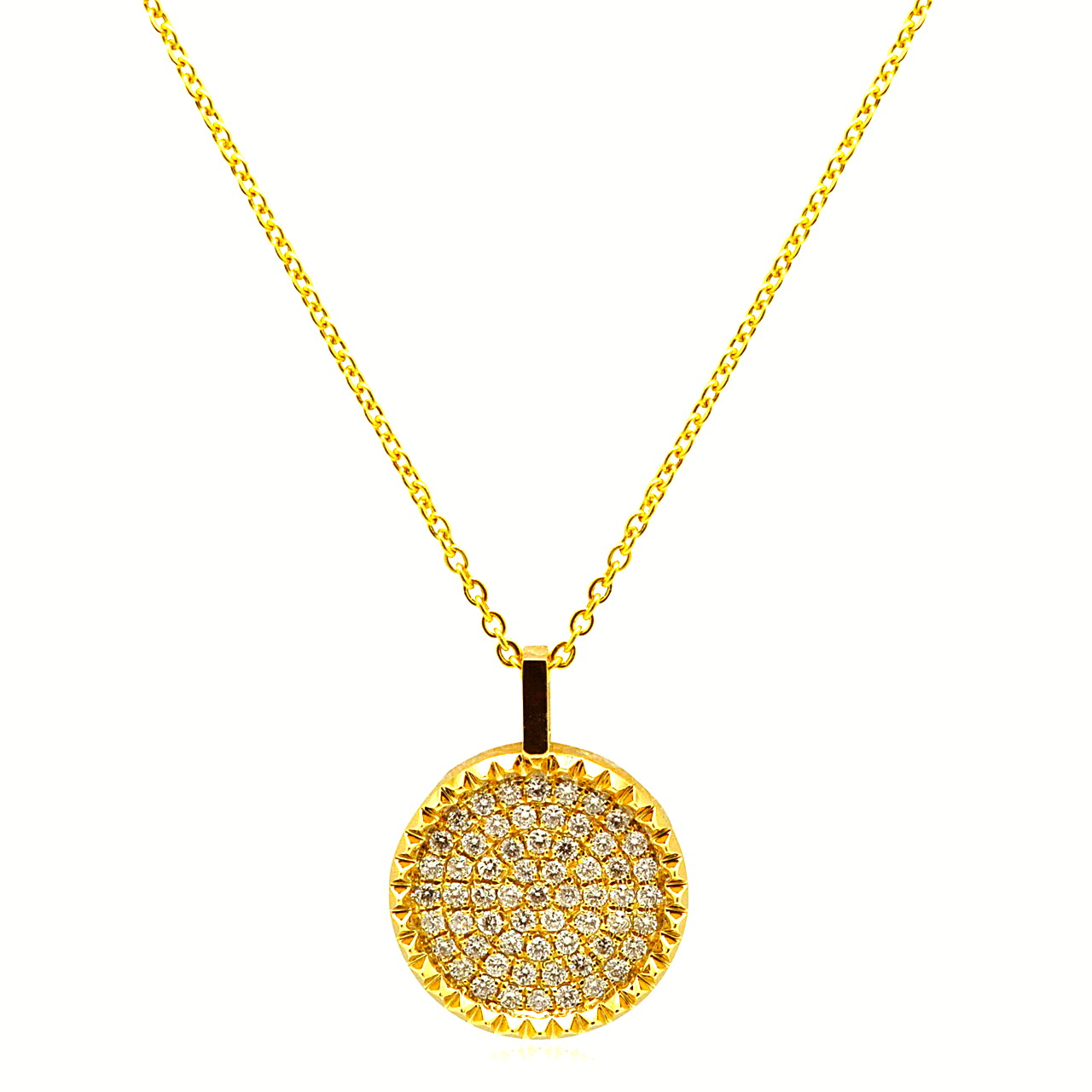 14K Yellow Gold Pave Diamond Disc 18" Necklace 31000911 | Shin Brothers 14K Yellow Gold Pave Diamond Disc 18" Necklace 31000911 | Shin Brothers